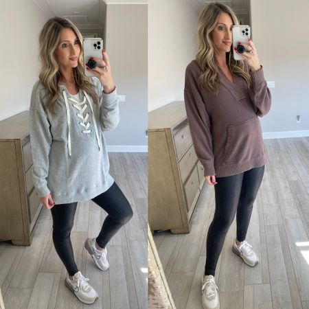 Cozy outfits. Both sweatshirts on sale. Aerie sweatshirts size s. Faux leather leggings. Nikes. Similar linked. Casual. Cozy. Mom style. 

Follow my shop @steph.slater.style on the @shop.LTK app to shop this post and get my exclusive app-only content!

#liketkit #LTKsalealert #LTKunder50 #LTKSeasonal
@shop.ltk
https://liketk.it/3QFc4

#LTKstyletip #LTKSeasonal #LTKunder50
