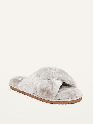 Cozy Faux-Fur Cross-Strap Slippers for Women | Old Navy (US)