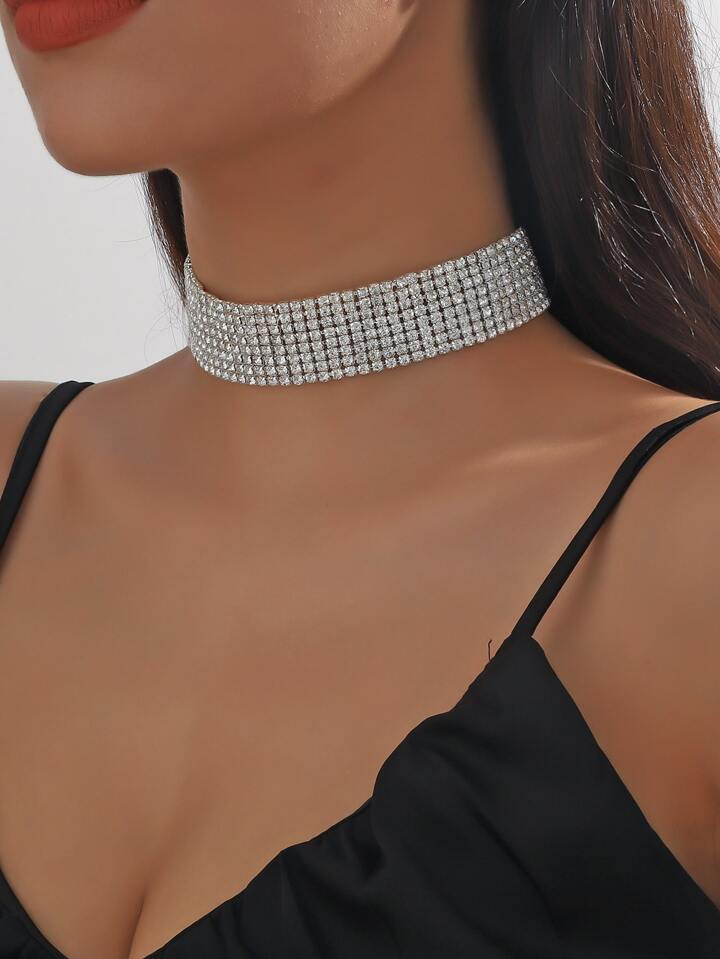 1pc Silver 8 Rows Full Rhinestone Water Drop Shaped Necklace | SHEIN