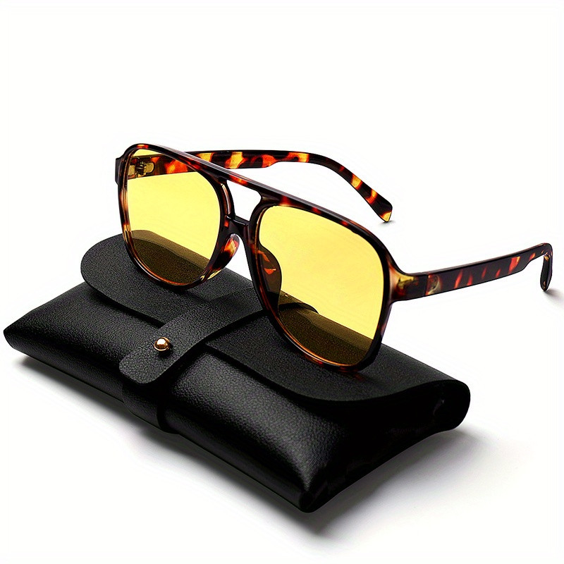Retro Classic Yellow Lens Oversize   Style Flat Top Sunglasses With Cloth Case For Men Women Outd... | Temu Affiliate Program