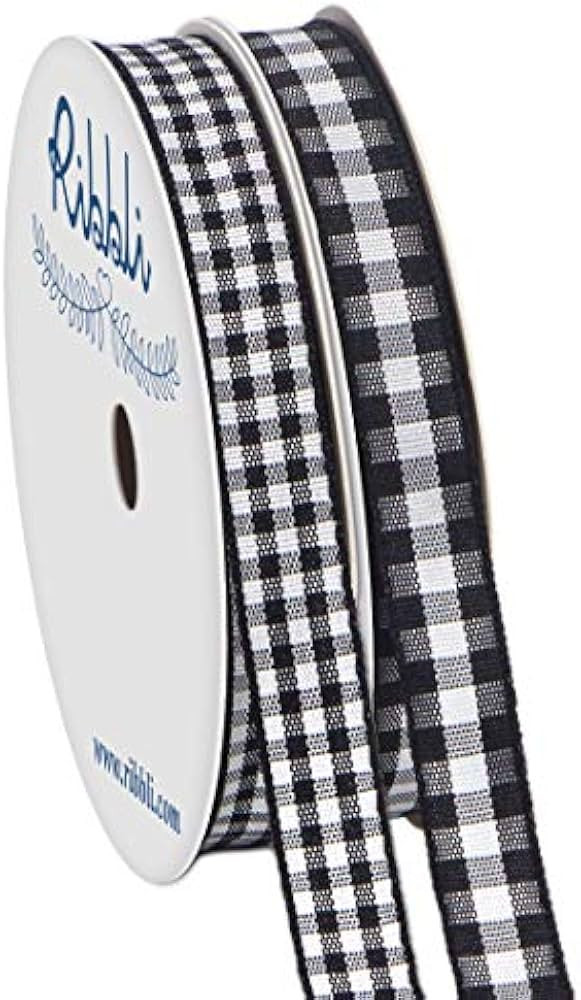 Ribbli 2 Rolls Black and White Gingham Ribbon,Total 20 Yards,3/8 Inch x 10 Yard Each Roll,Polyest... | Amazon (US)