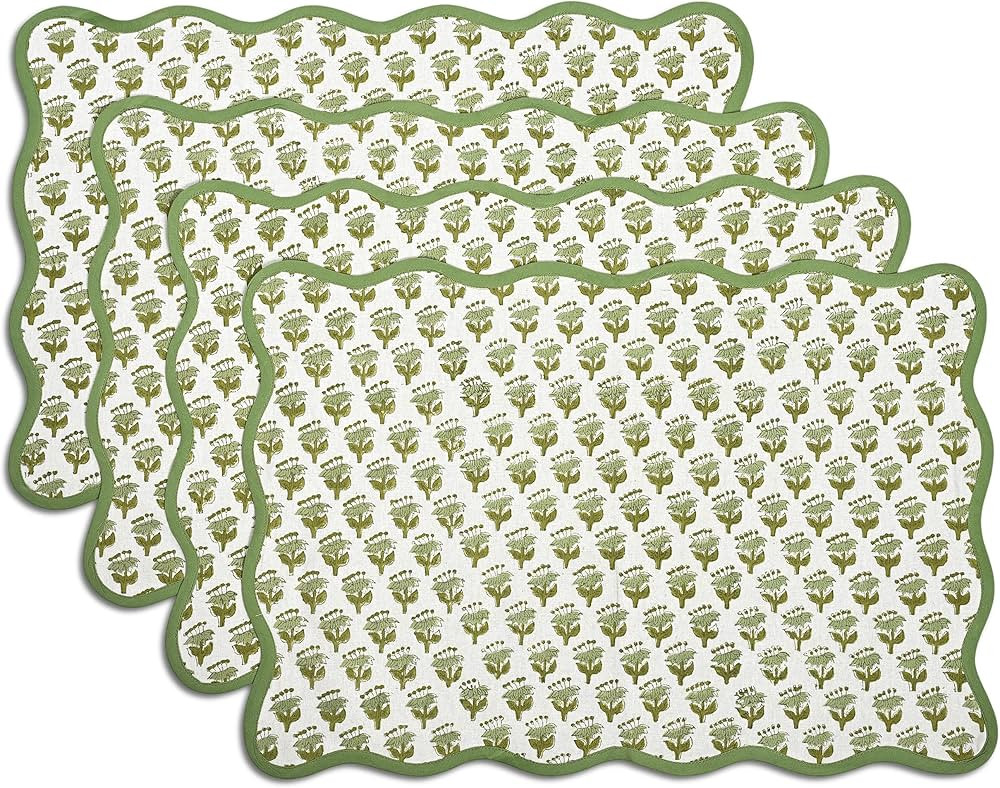 CPC Cotton Placemats Set of 4-Handmade Block Printed Reversible Placemats, Machine Washable, Flow... | Amazon (US)
