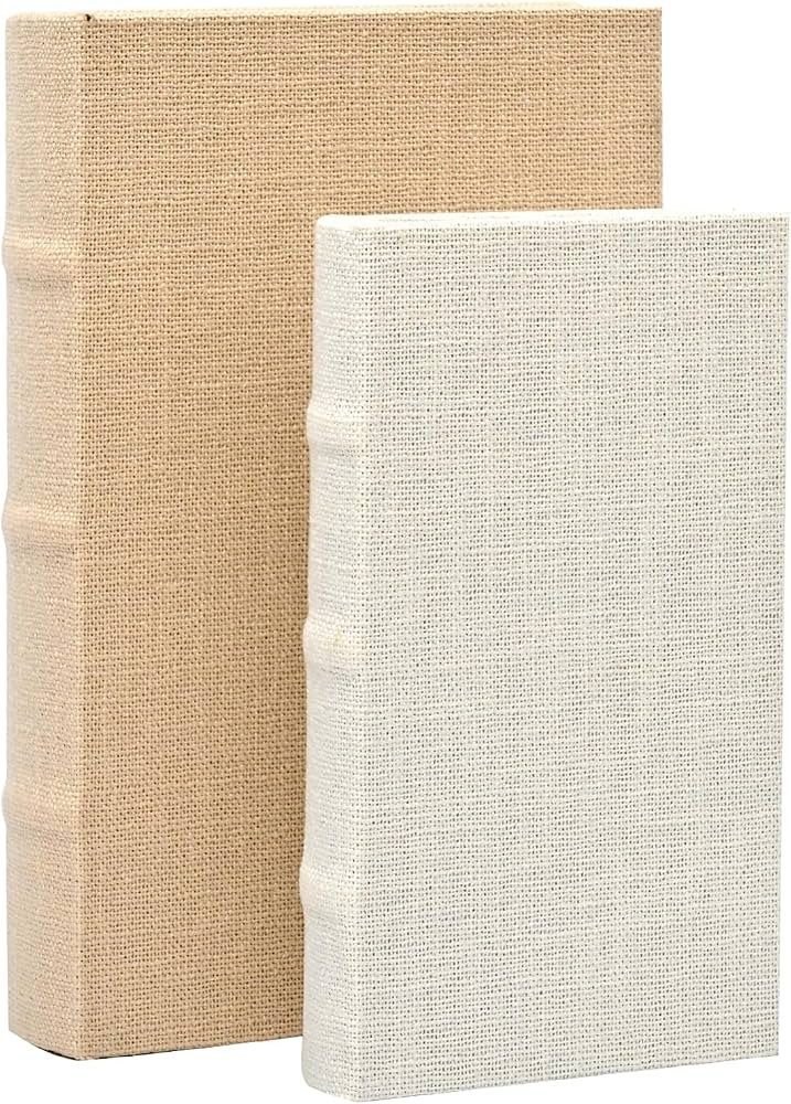 DECOR4SEASON Decorative Faux Book Storage Boxes Set of 2, Linen Fabric Textured Books, Off White,... | Amazon (US)