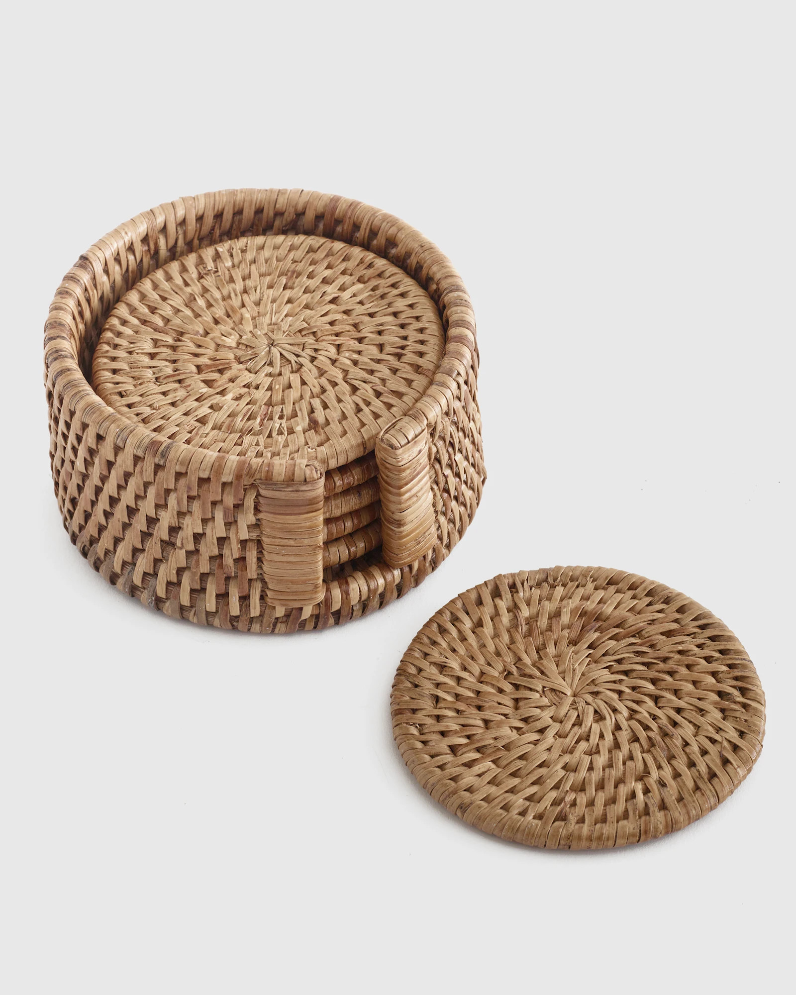 7 Piece Round Rattan Coaster Set | Quince