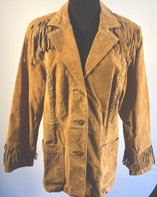 Denim & Co Fringe Coat 100% Leather Suede VTG Hippie Boho 70's Style Women's L | eBay | eBay US