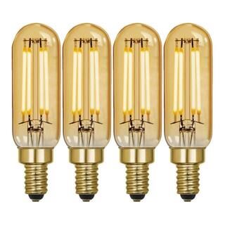 Feit Electric 40-Watt Equivalent T6 Dimmable Straight Filament Amber Glass E12 Candelabra Vintage... | The Home Depot