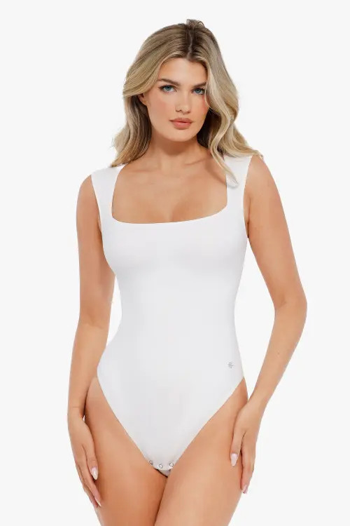 Popilush Shapewear Cloudsense Sleeveless Square Neck Bodysuit in Pure White at Nordstrom, Size Xx-Large | Nordstrom