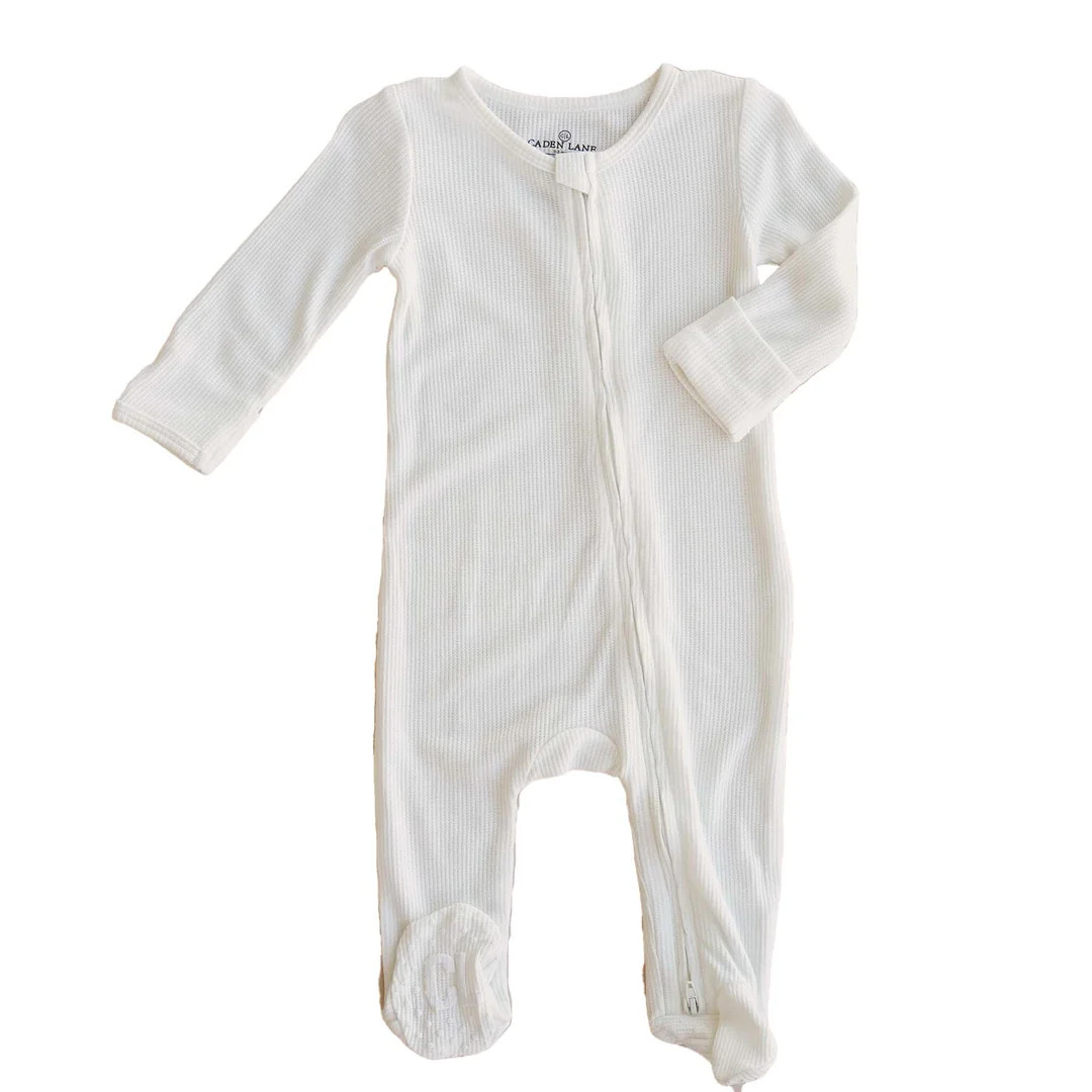 Cloud White Waffle Bamboo Zipper Footie | Caden Lane