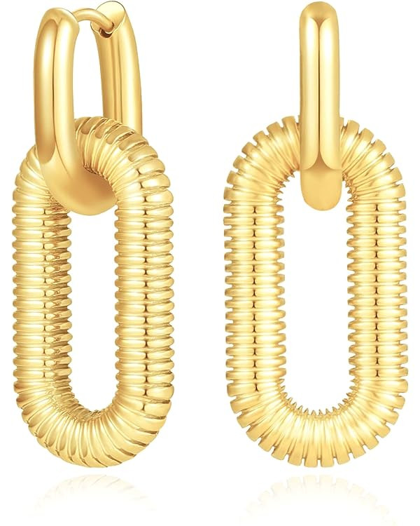 Chunky Gold Hoop Earrings for Women 18K Gold Paperclip Oval Hoop Earrings Gold Square Hoops Small... | Amazon (US)