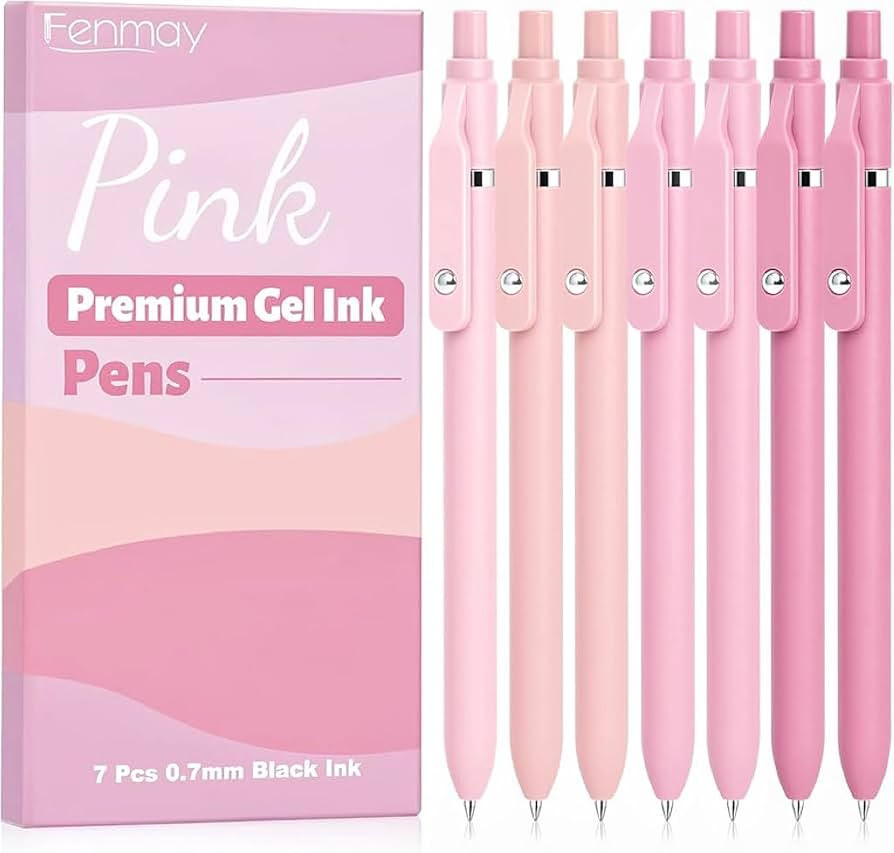 Fenmay Pink Pens Black Ink, 7 Pcs 0.7mm Fine Point Smooth Writing Gel Pens, Quick Dry & No Smudge... | Amazon (US)