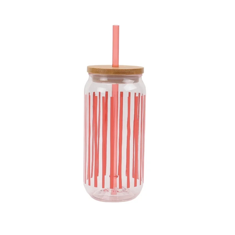 Mainstays 20-Ounce Acrylic Can Shape Tumbler, Coral Stripe Pattern - Walmart.com | Walmart (US)