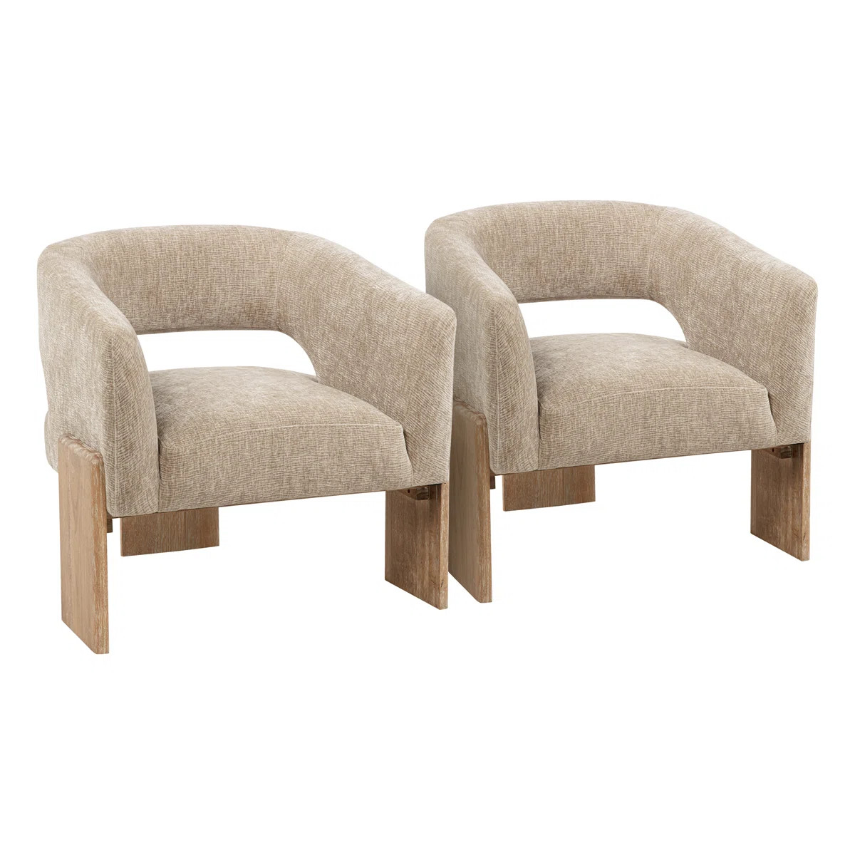Tess Accent Chair 2-piece Set In Modern Beige Ribbed Linen On Solid Wood | Wayfair North America