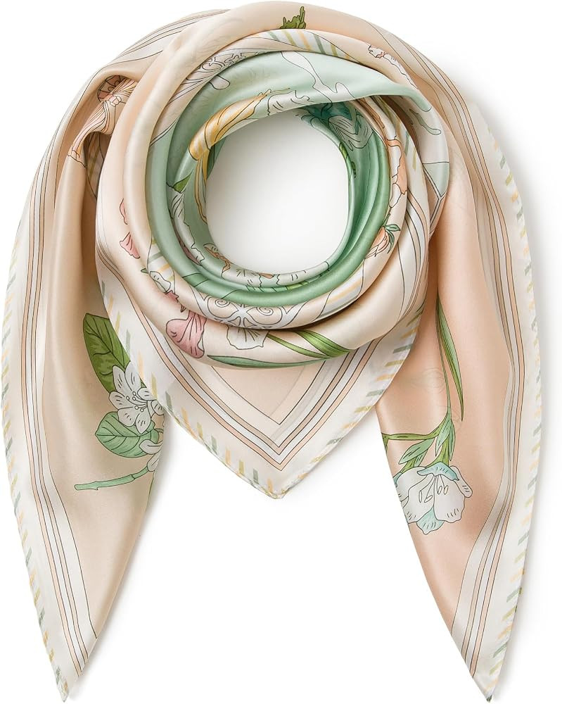 Luxury 100% Mulberry Silk Scarf for Women - 35" Large Square, Soft Lightweight Hair & Neck Wrap, ... | Amazon (US)
