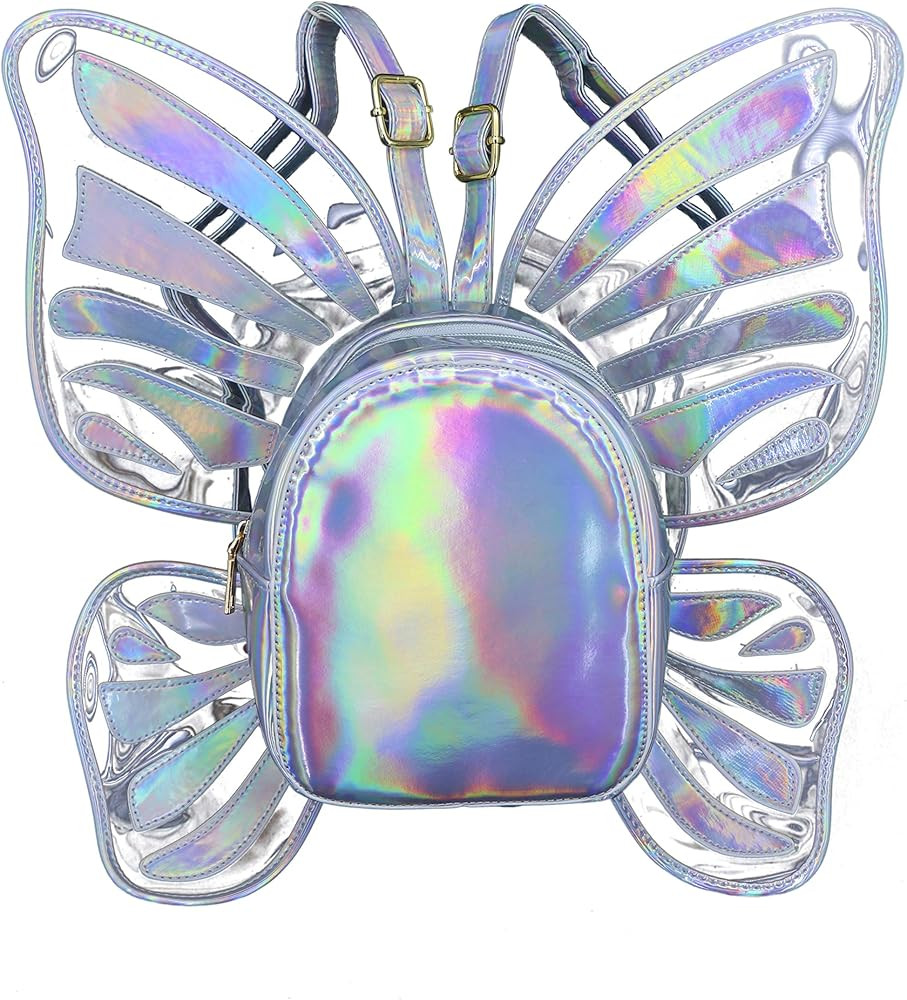 Western Fashion Silver Holographic Rave Butterfly Backpack | Amazon (US)
