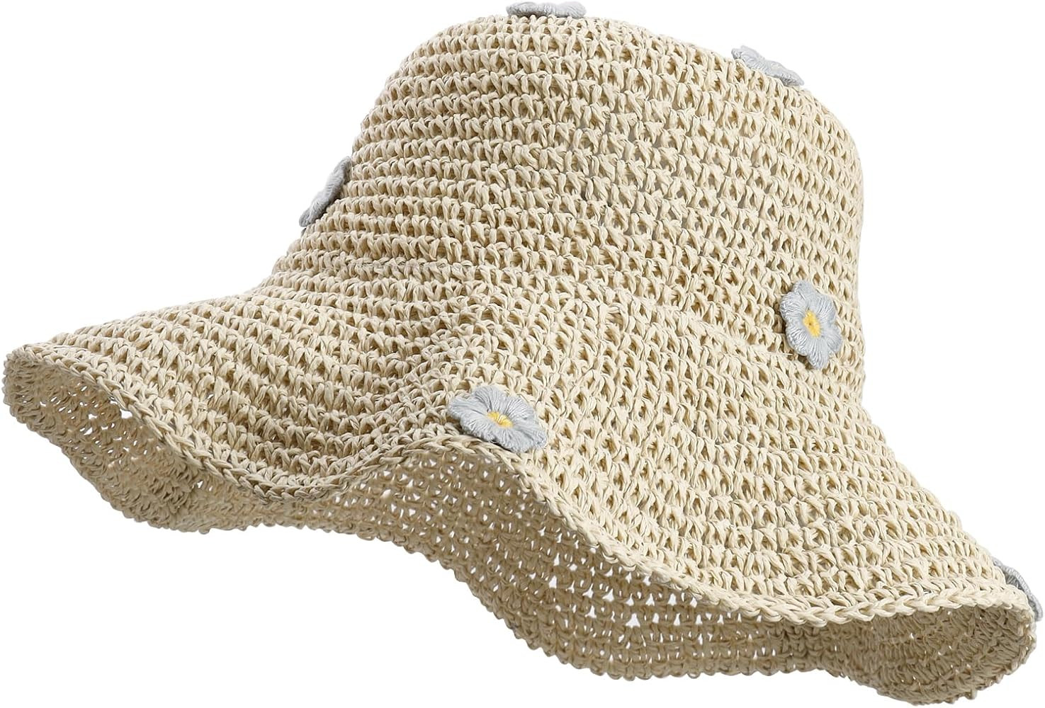 MILAKOO Crochet Bucket Hat Knit Braided Floppy Soild Color Cap for Women Foldable Sun Bowler Hat | Amazon (US)