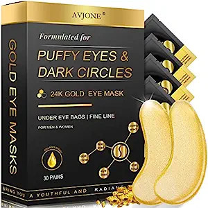 AVJONE 24K Gold Eye Mask- 30 Pairs - Puffy Eyes and Dark Circles Treatments – Relieve Pressure ... | Amazon (US)