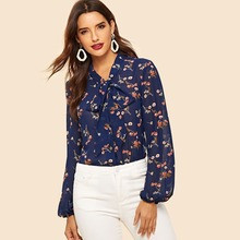Tie Neck Floral Shirt | SHEIN