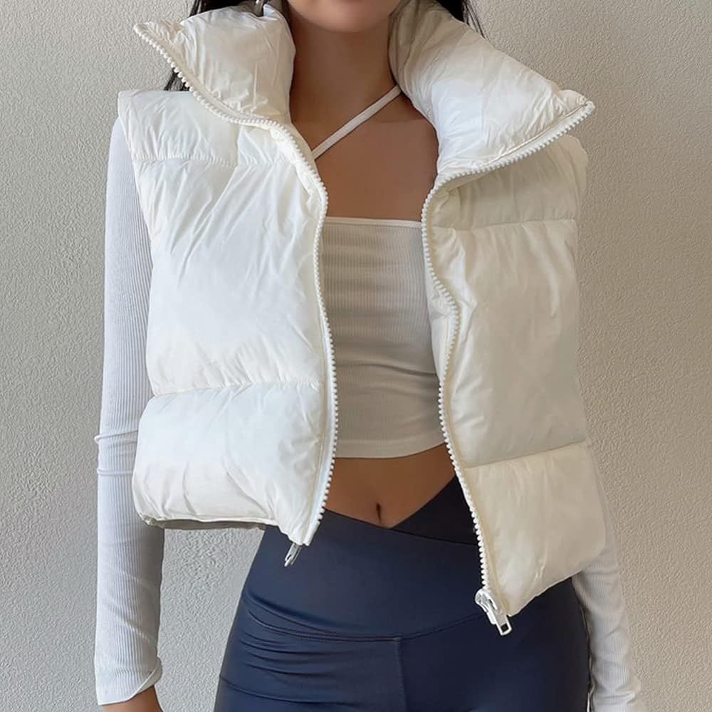 White Cropped Puffer Vest | Amazon (US)