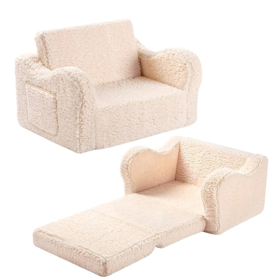 Kids Chairs for Toddler, 2-in-1 Toddler Soft Sherpa Couch Fold Out, Convertible Sofa to Lounger f... | Amazon (US)