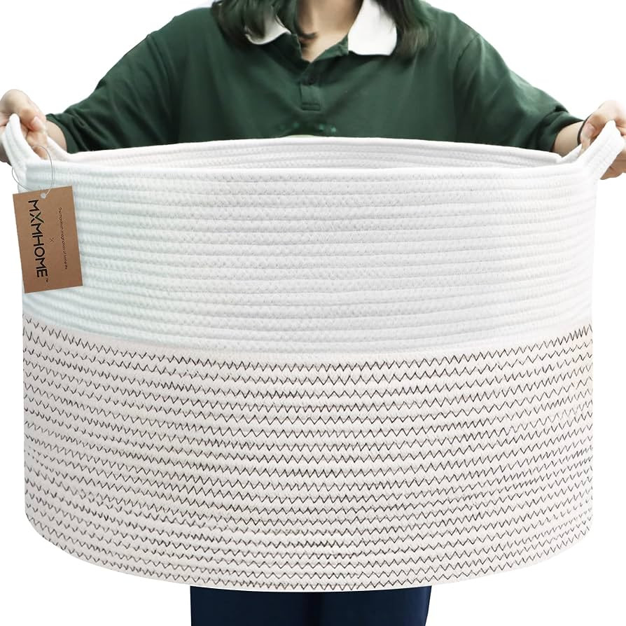 MXMHOME Large Baskets for Organizing, 23.6" X 23.6" X 14.1" Cotton Rope Basket, Storage Baskets f... | Amazon (US)