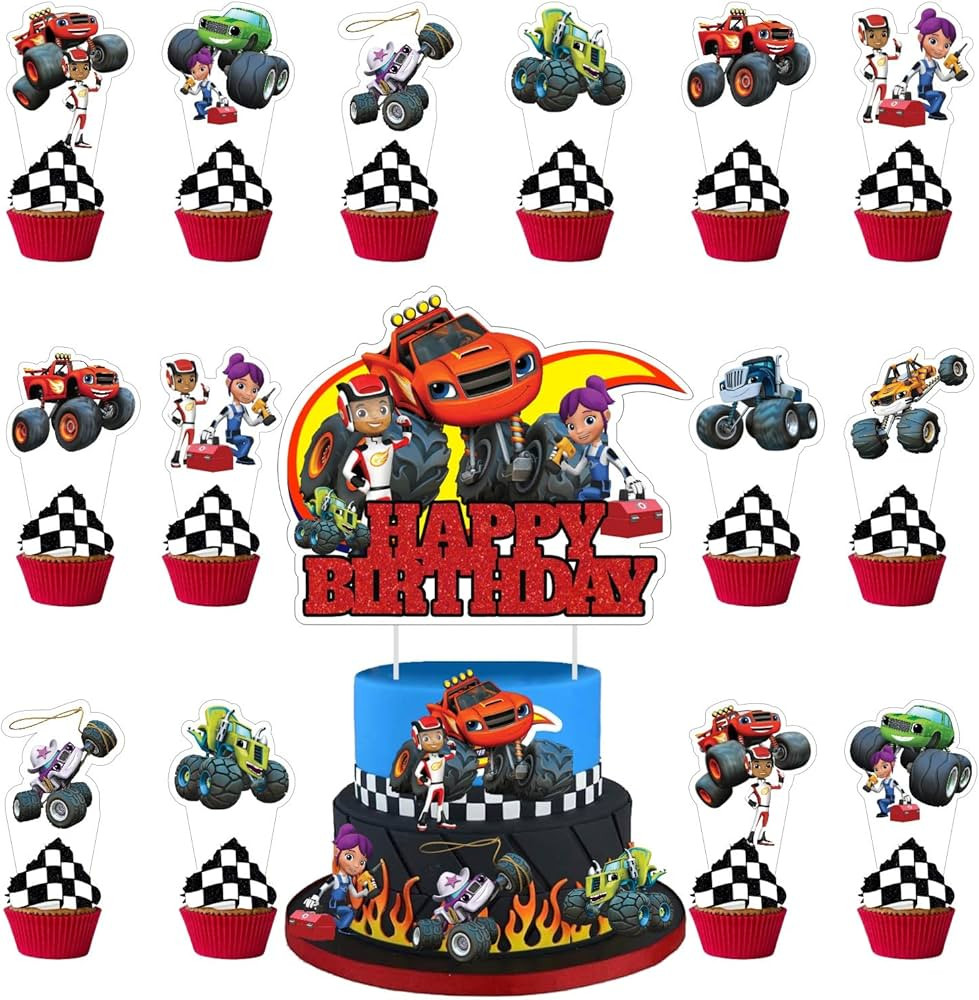 25pcs Blaze and the Monster Machines Birthday Decorations with 1pcs Cake Topper, 24pcs Blaze Cupc... | Amazon (US)