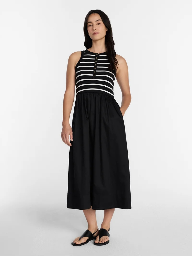 Time and Tru Women's Sleeveless Henley Midi Dress, Sizes XS-XXXL | Walmart (US)