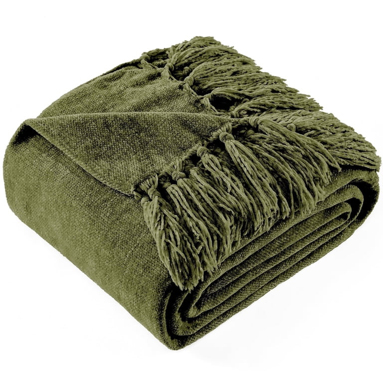 LONG CREATE Chenille Throw Blanket with Fringe Tassel for Couch Sofa Chair Bed, Olive Green 50" x... | Walmart (US)