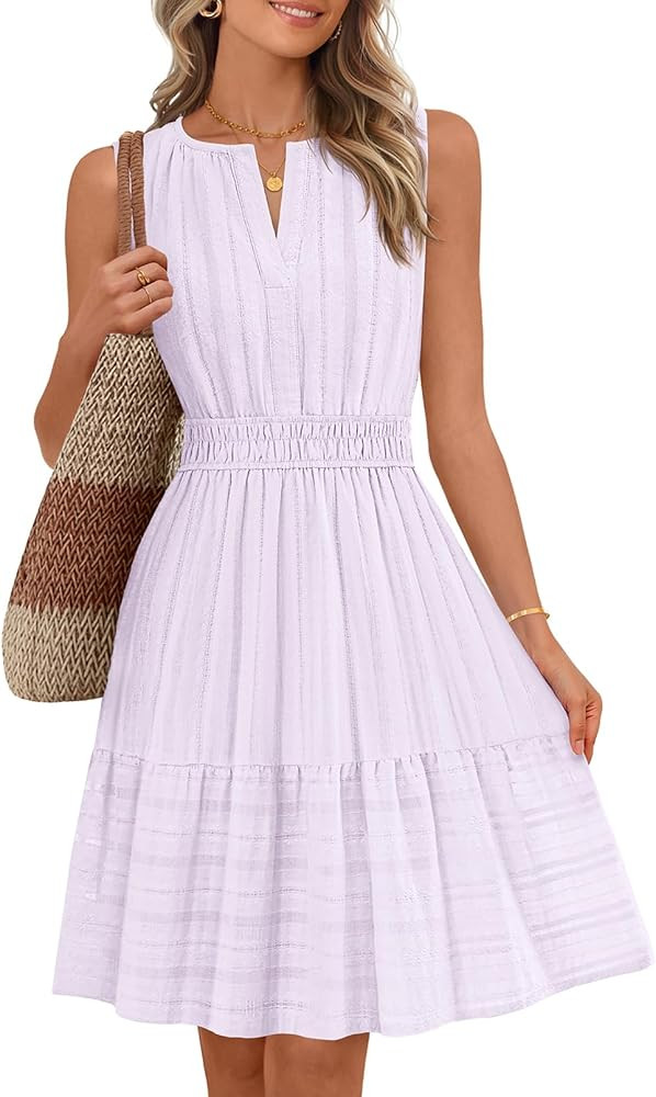 MEROKEETY Women's 2026 Summer Casual Mini Sundress Beach Vacation Sleeveless V Neck Flowy A Line ... | Amazon (US)