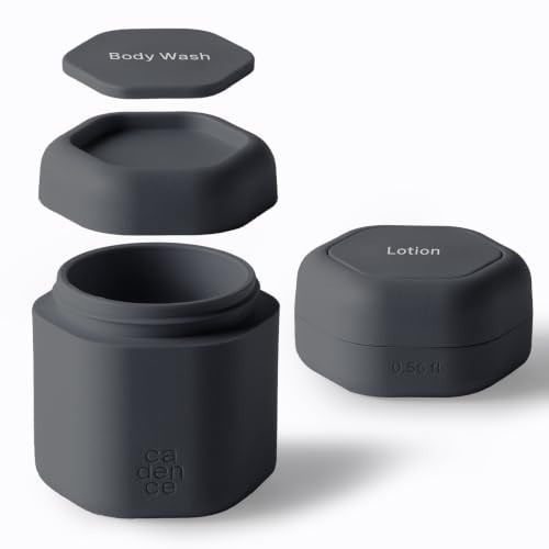 Cadence Travel Containers - 2pk (1 Small, 0.56oz + 1 Medium, 1.32oz), Charcoal - TSA Approved, Leak Proof, Magnetic Basic Body Care Capsules - Carry On Travel Essentials - Body Wash & Lotion Labels | Amazon (US)