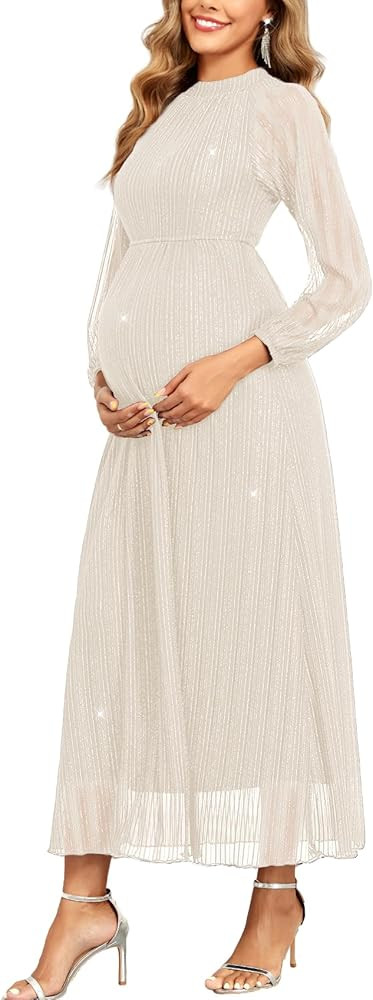 Maternity Sparkly Mesh Dress Halter Neck Sleeveless A Line Pregnancy Dresses Semi Formal Baby Sho... | Amazon (US)