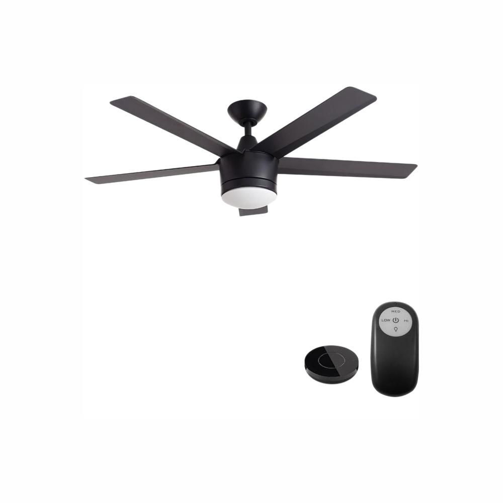Merwry 52 in. Integrated LED Indoor Matte Black Ceiling Fan with Light Kit Works with Google Assi... | The Home Depot