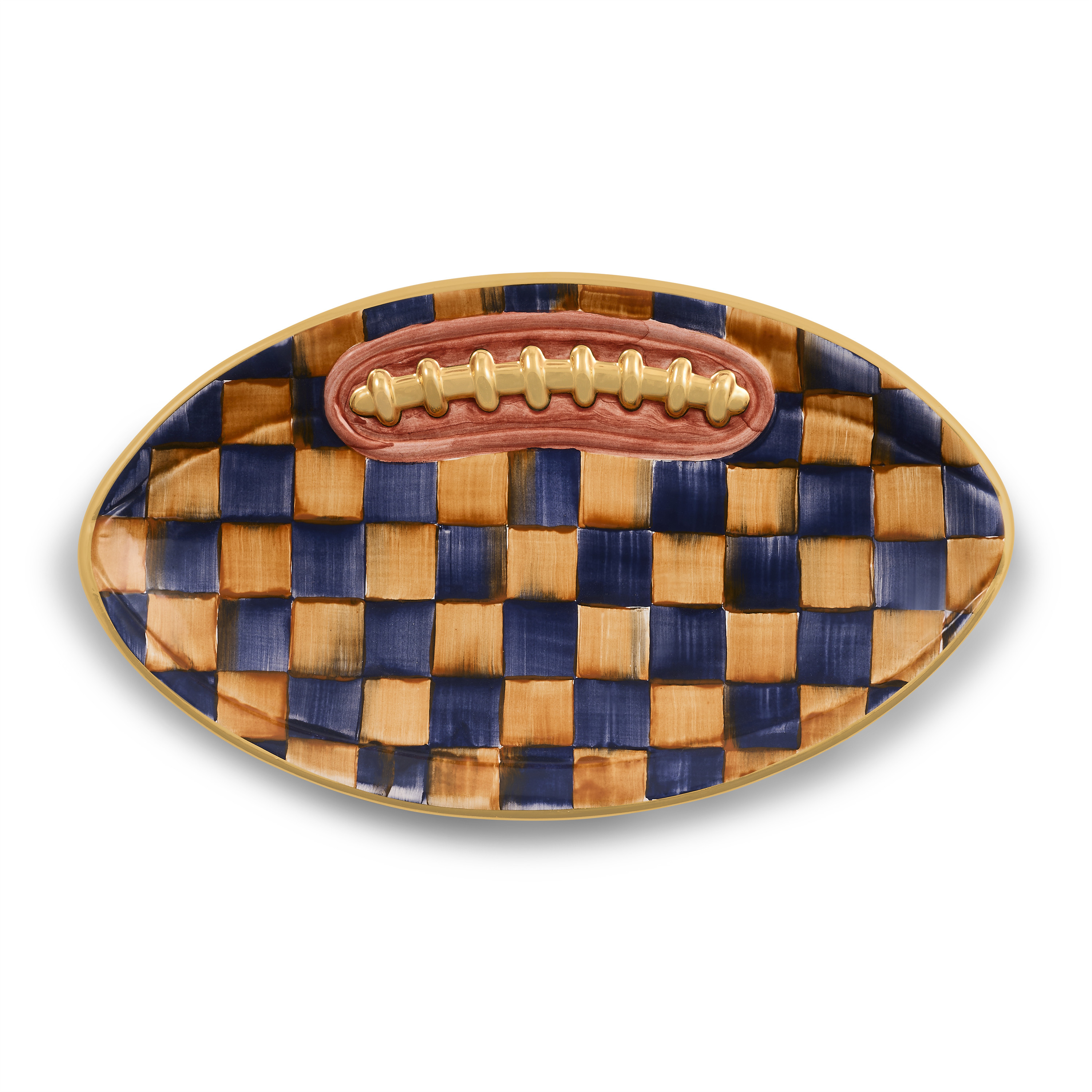 MacKenzie-Childs Ginger & Indigo Check Football Platter | MacKenzie-Childs