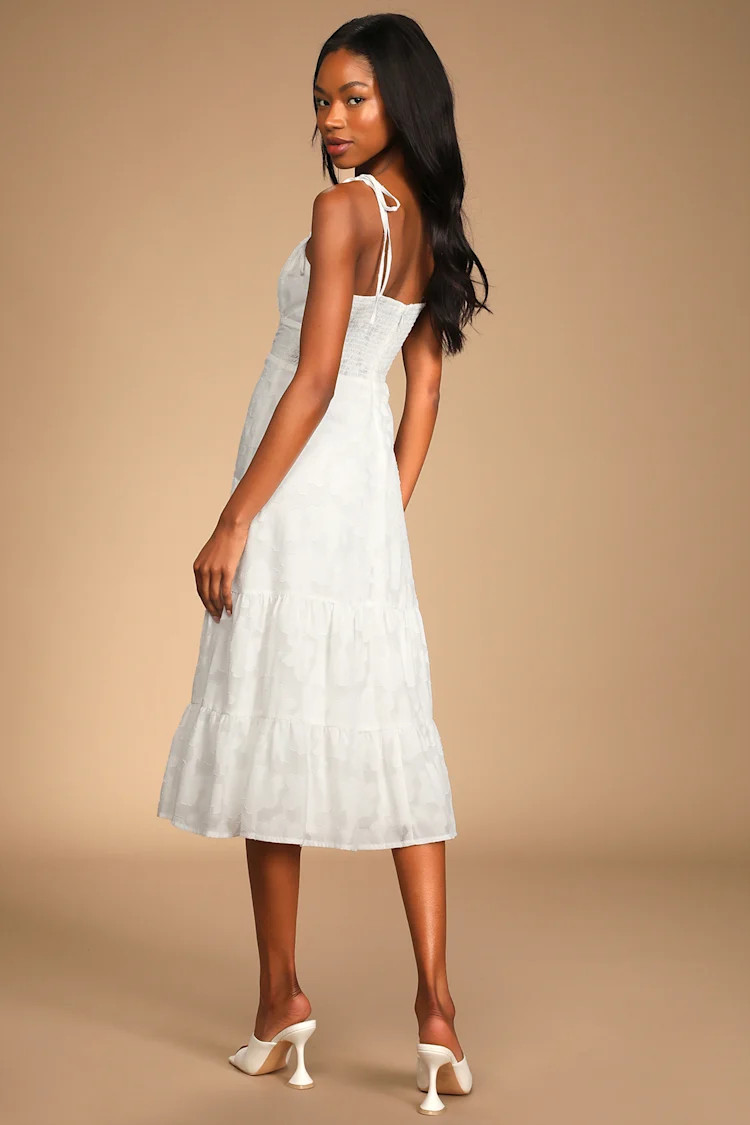 Sweet Sentiments White Jacquard Tiered Midi Dress | Lulus