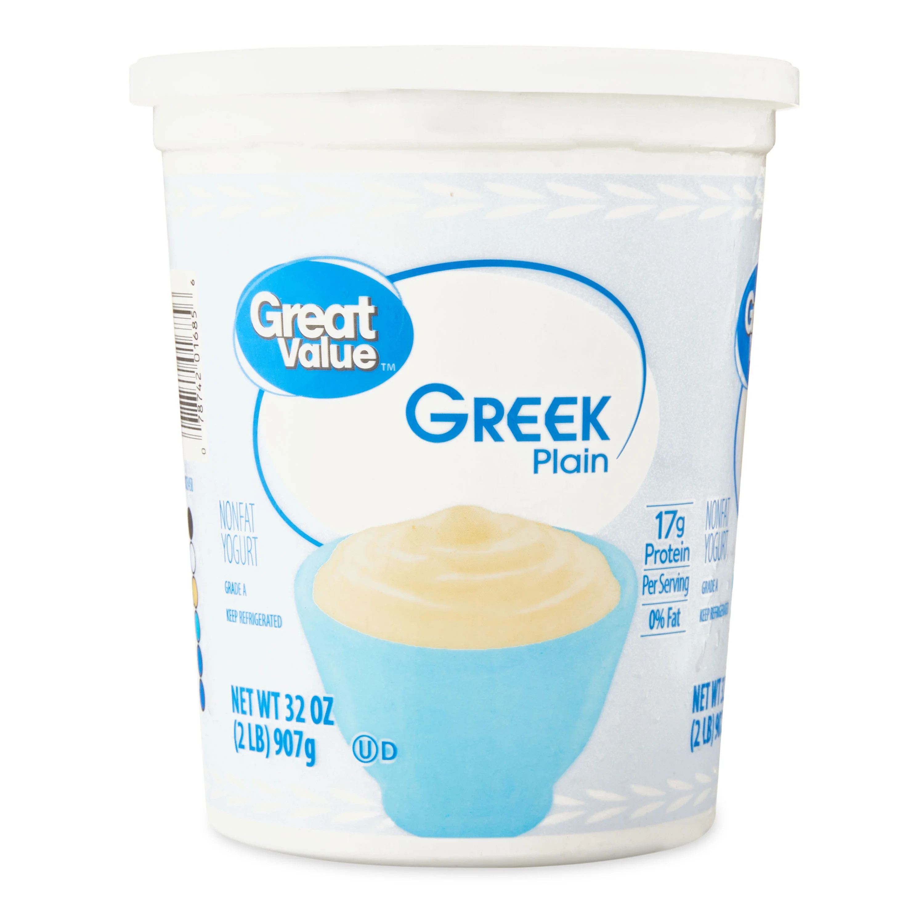 Great Value Greek Plain Nonfat Yogurt, 32 oz Tub | Walmart (US)