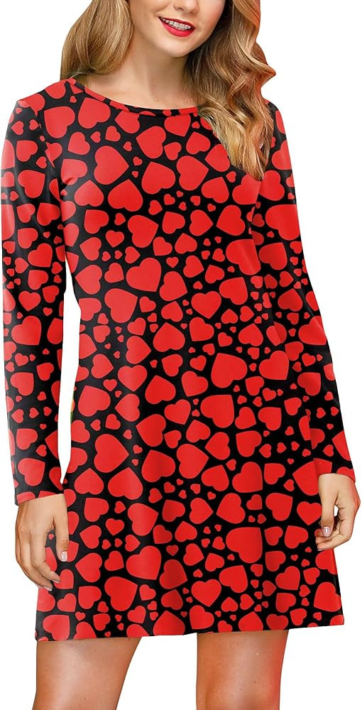 Spadehill Valentine's Women Heart Graphic Dress with Pocket | Amazon (US)
