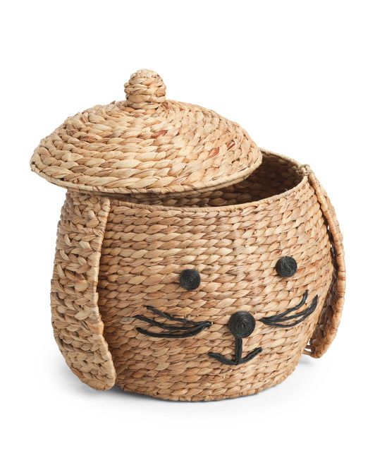 Kids Dog Lidded Woven Storage Basket | TJ Maxx