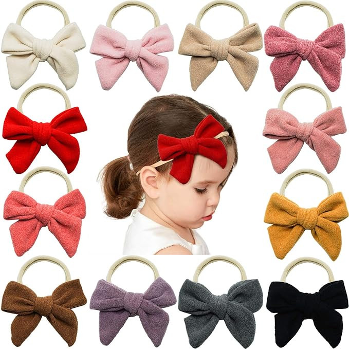 Qearl 12 Pieces Baby Girl Headbands and Bows Velvet Turban Nylon Bands Stretchy Hair Accessories ... | Amazon (US)