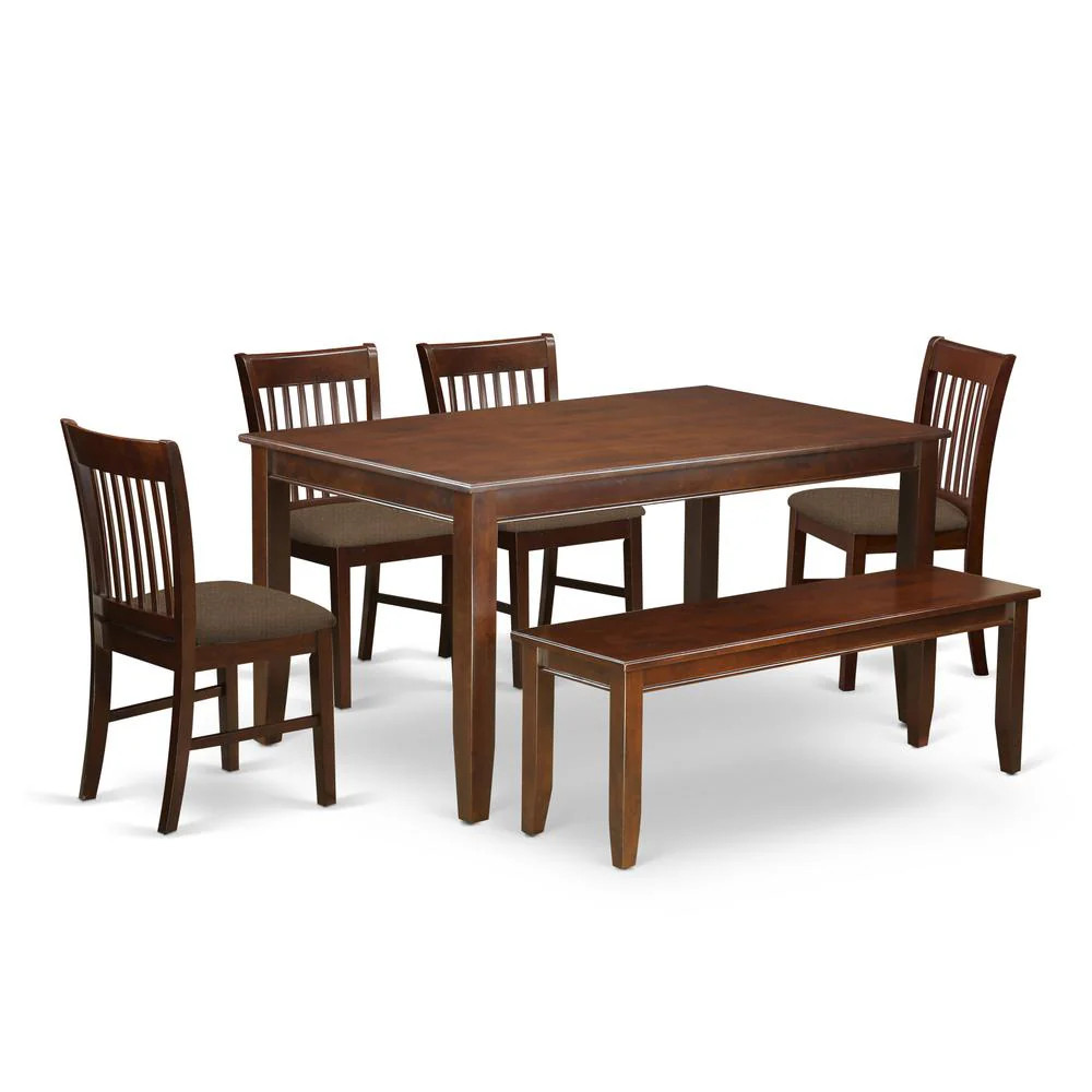 DUNO6D-MAH-C 6 PC Kitchen Table with bench set-Table and 4 Kitchen Chairs and Bench | Shop Simon