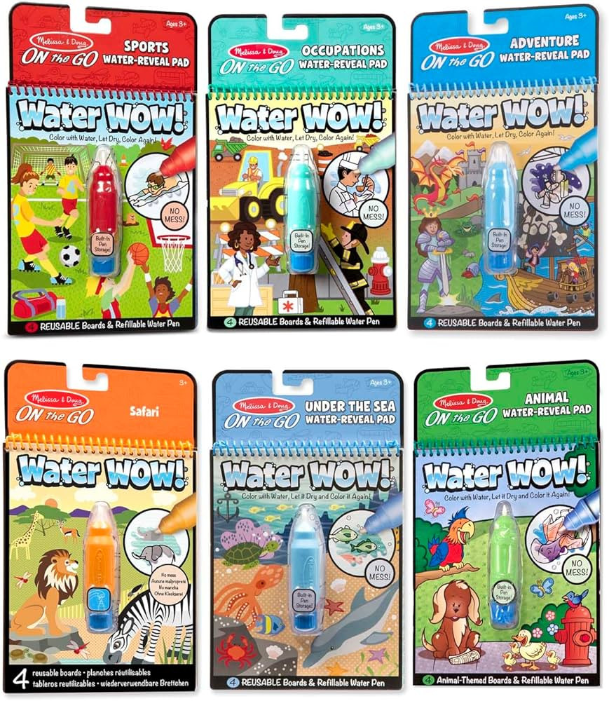 Melissa & Doug On the Go Water Wow! Reusable Color with Water Activity Pad 6-Pack, Sports, Occupa... | Amazon (US)