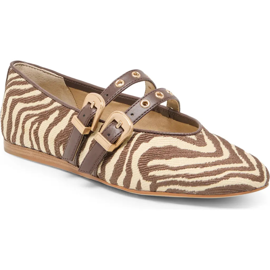 Dolce Vita Baylee Grommet Mary Jane Flat in Beige Zebra Raffia at Nordstrom, Size 7 | Nordstrom