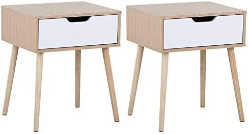 YAHEETECH Mid Century Bedside Table Nightstand for Bedroom - Sofa Side End Tables with Storage Dr... | Amazon (US)