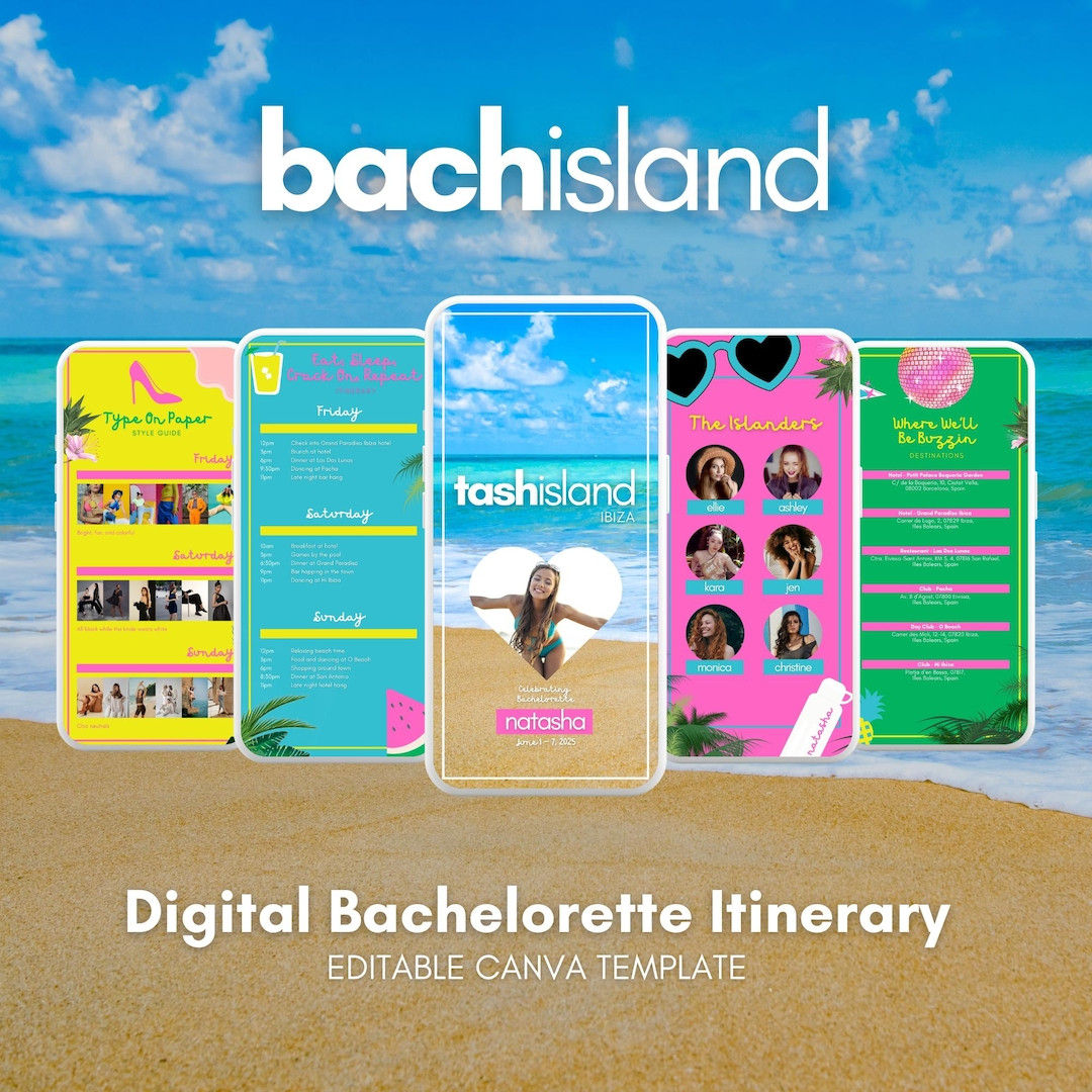 Bachelorette Island Digital Itinerary Template, Editable Weekend Planner, Mobile Phone Invitation... | Etsy (US)