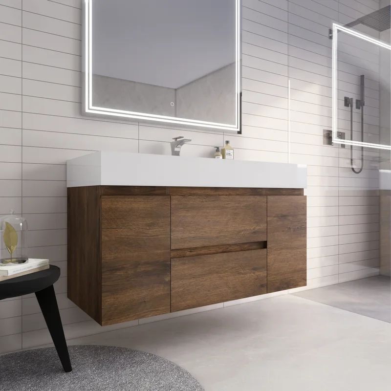 Newbold 48'' Wall Mounted Single Bathroom Vanity with Plastic Vanity Top | Wayfair North America