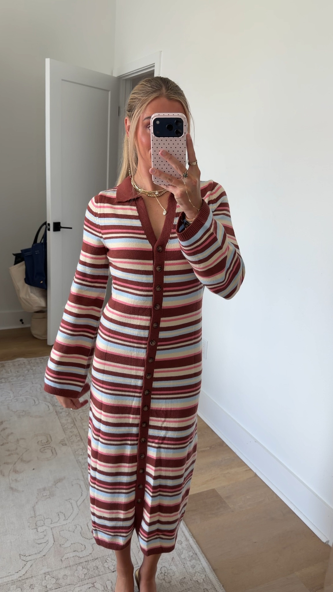 Amazon size small Wenrine Womens Long Cardigan Striped Button Down Collared Sweater Dress
V Neck, Long Sleeve, Collared, Fall Winter, Open Front, Casual Style, Knit Fabric