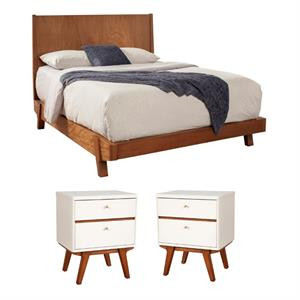 Home Square 3 Piece Bedroom Set with Wooden Platform Bed and Two Nightstands | Cymax