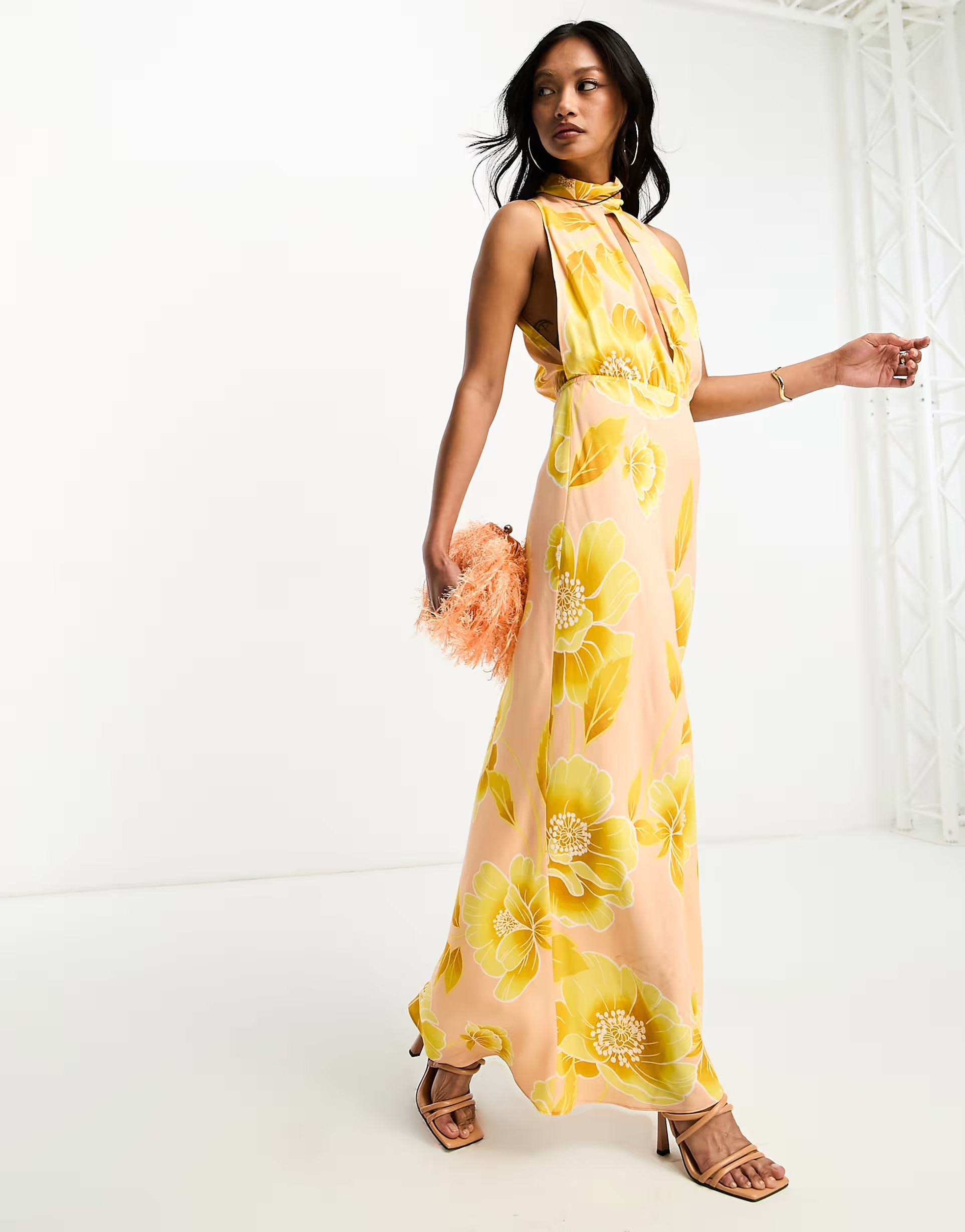 ASOS DESIGN plunge halter maxi dress in floral print | ASOS (Global)