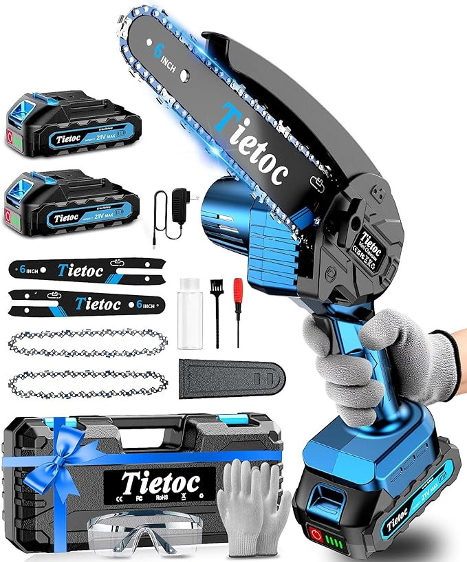 Tietoc Mini Chainsaw, 6 Inch Chain Saw Cordless, 880W Powerful Electric Handheld Chainsaw with Au... | Amazon (US)