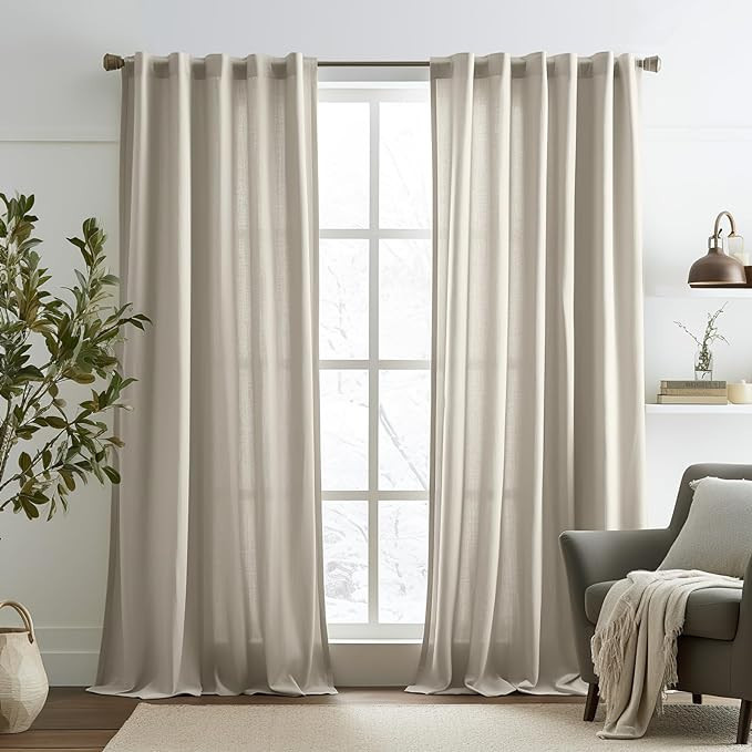 jinchan Linen Curtains 96 Inches Long for Living Room Oat Farmhouse Rod Pocket Back Tab Light Fil... | Amazon (US)