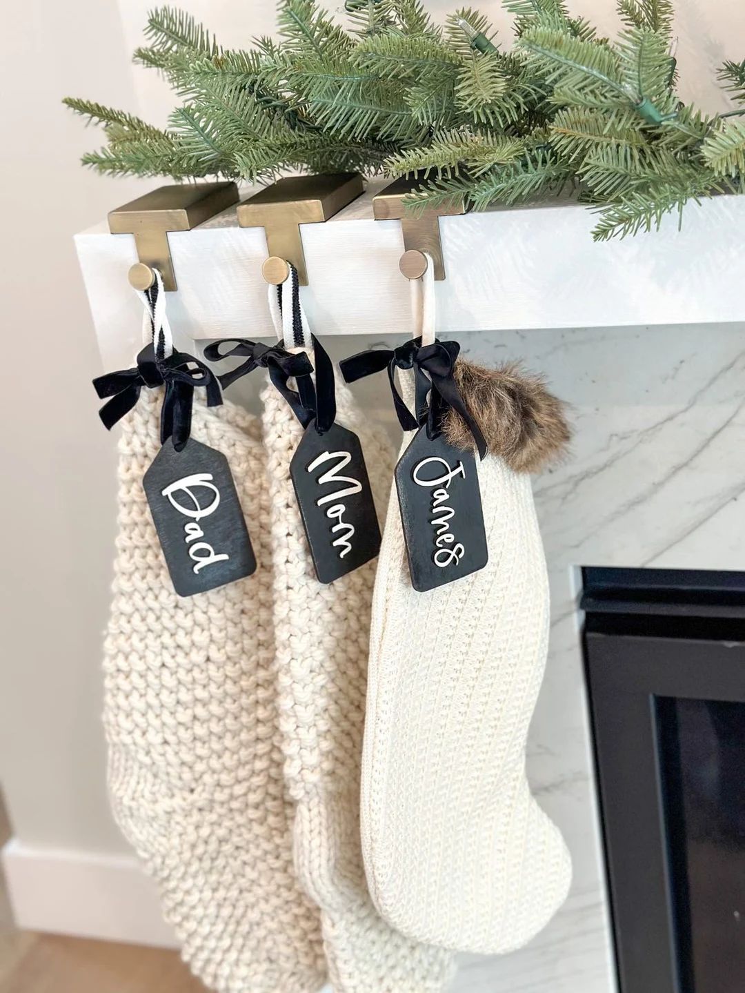 Personalized Black Wooden Stocking Tag | Etsy (US)