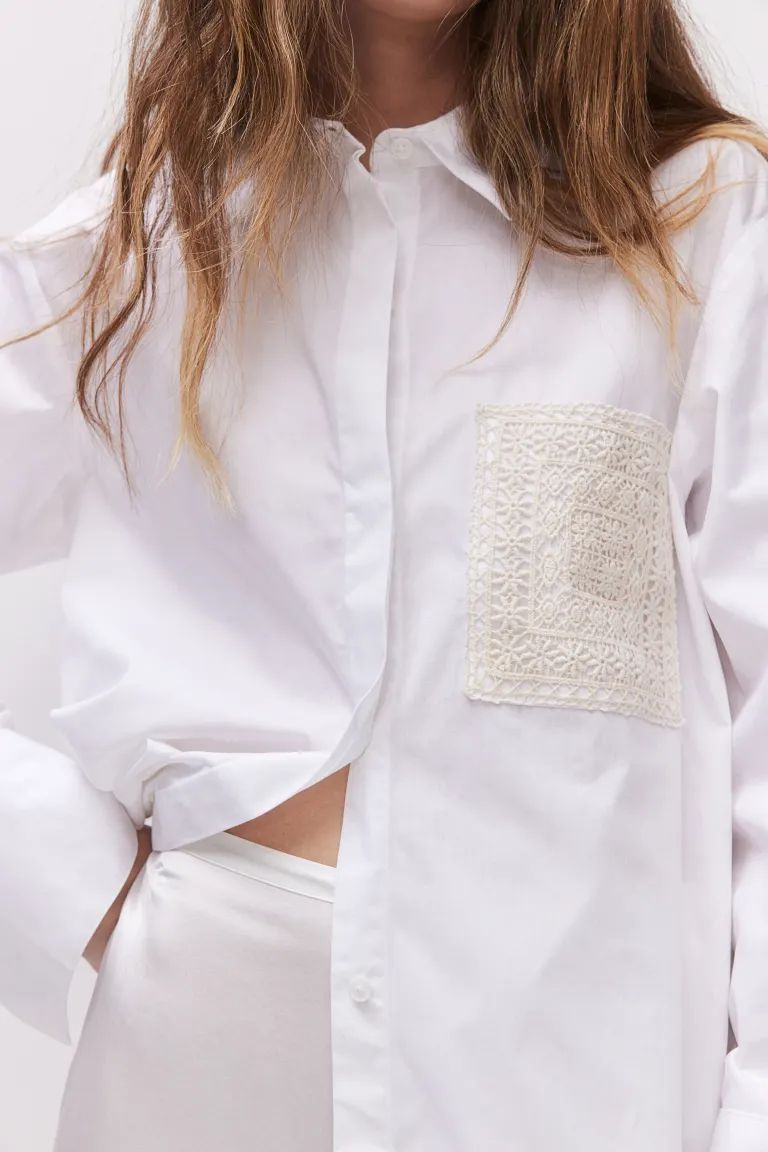Open-back Poplin Shirt - Long sleeve - Regular length - White - Ladies | H&M US | H&M (US + CA)